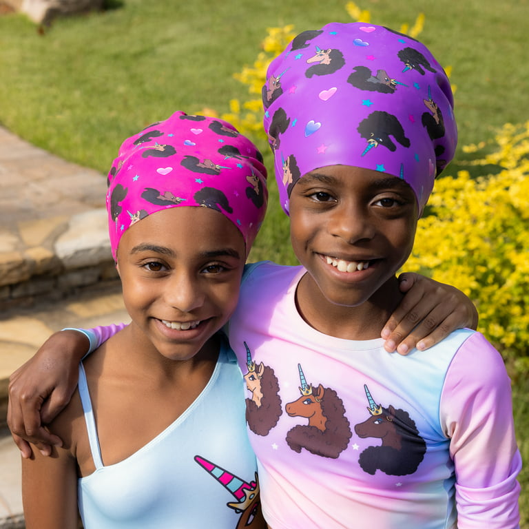 Afro Unicorn 2pk Swim Caps – Pool Accessory – Girls – Pink/Purple
