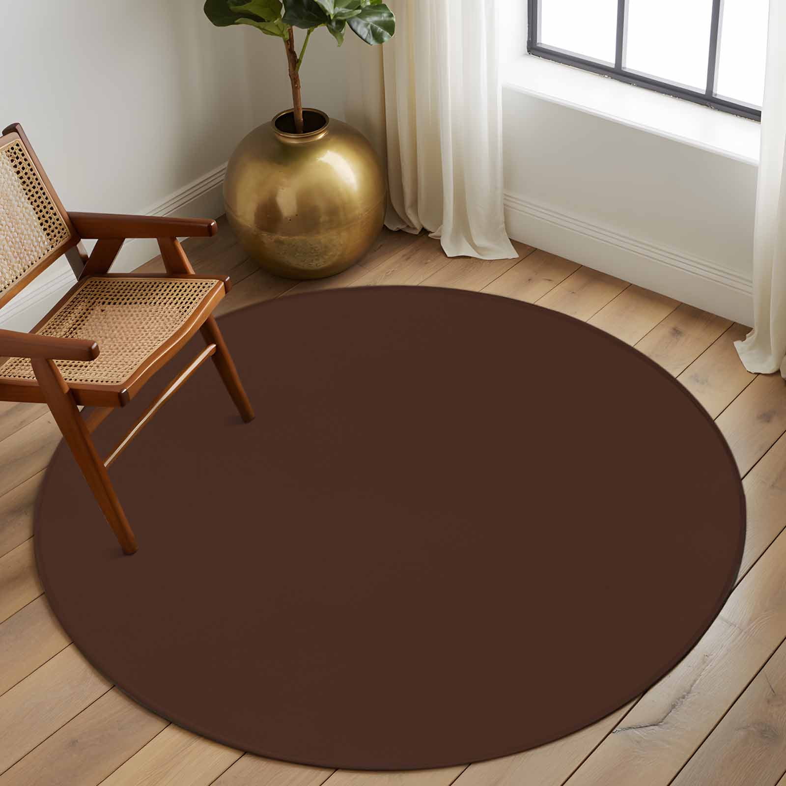 Round Rugs 8 Ft, Brown Non Slip Area Rugs for Kitchen Bedroom Entryway, Pure Color Washable Carpet Runner Rug Floor Mats for Bedroom Home Decor Aesthetics Contemporary Luxury