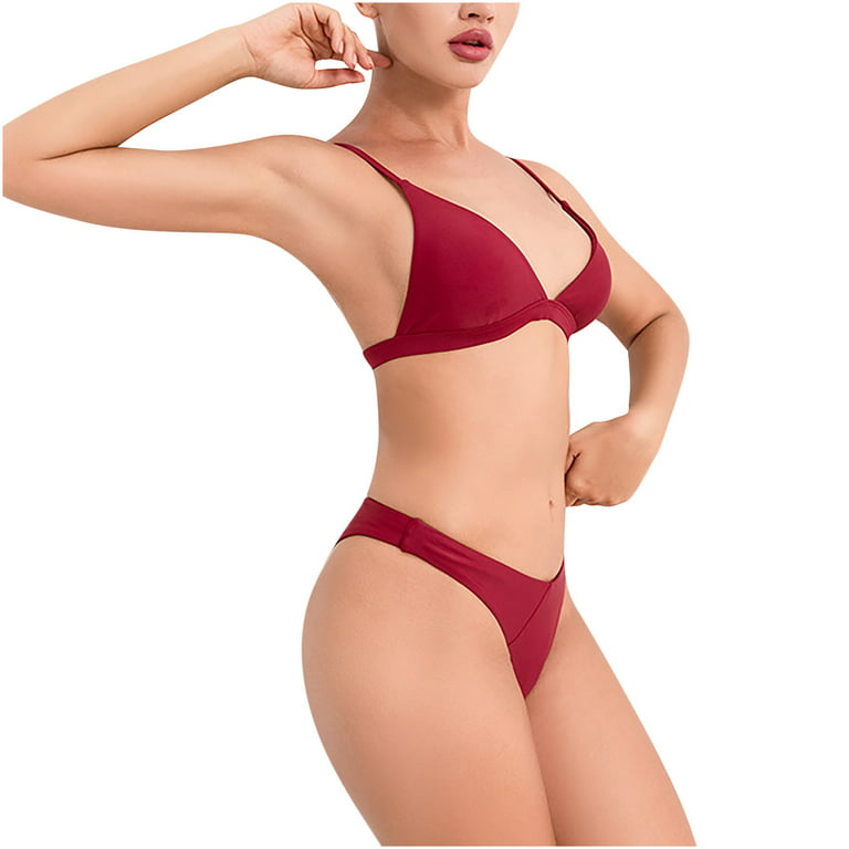 VKEKIEO Bikinis Swimsuit Wire-Free Bra Style Unpadded Red XXL 