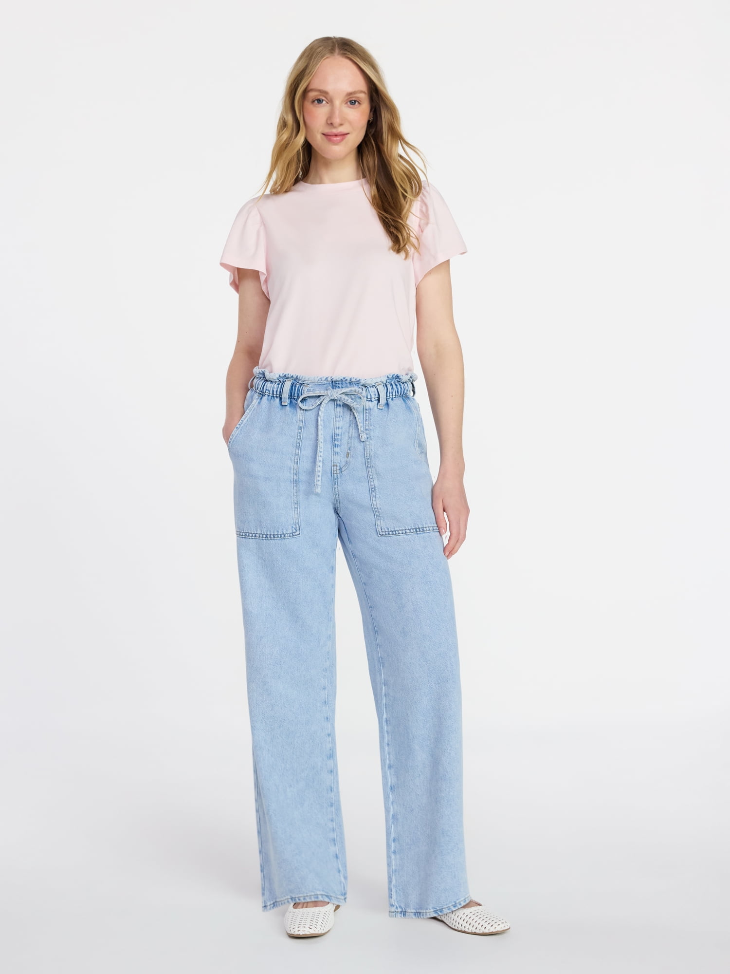 Time and Tru Women's Crewneck Tee with Flutter Sleeves, Sizes XS-XXXL