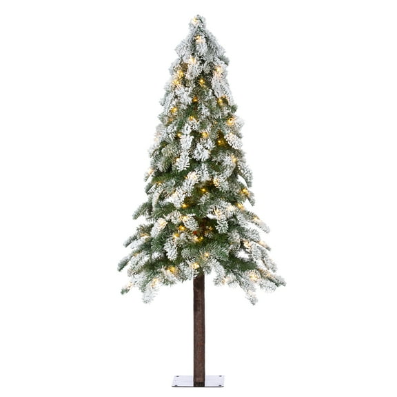 5 ft. Pre Lit Warm White LED Flocked Alpine Tree
