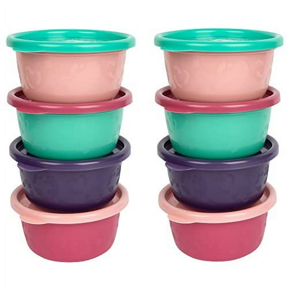 The First Years Bols Réutilisables avec Couvercles - Bol à Collation pour Tout-Petits - Lot de 8 - Rose/violet/sarcelle