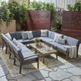 thumbnail image 2 of GDF Studio Parma Outdoor Acacia Wood 10 Seater Sectional Sofa Set with Coffee Table Set, Gray and Dark Gray, 2 of 9