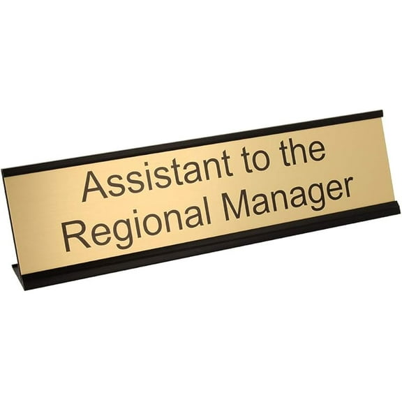 2"x8" Novelty Assistant to the Regional Manager Desk Plate - Gold Name Plate with Black Holder