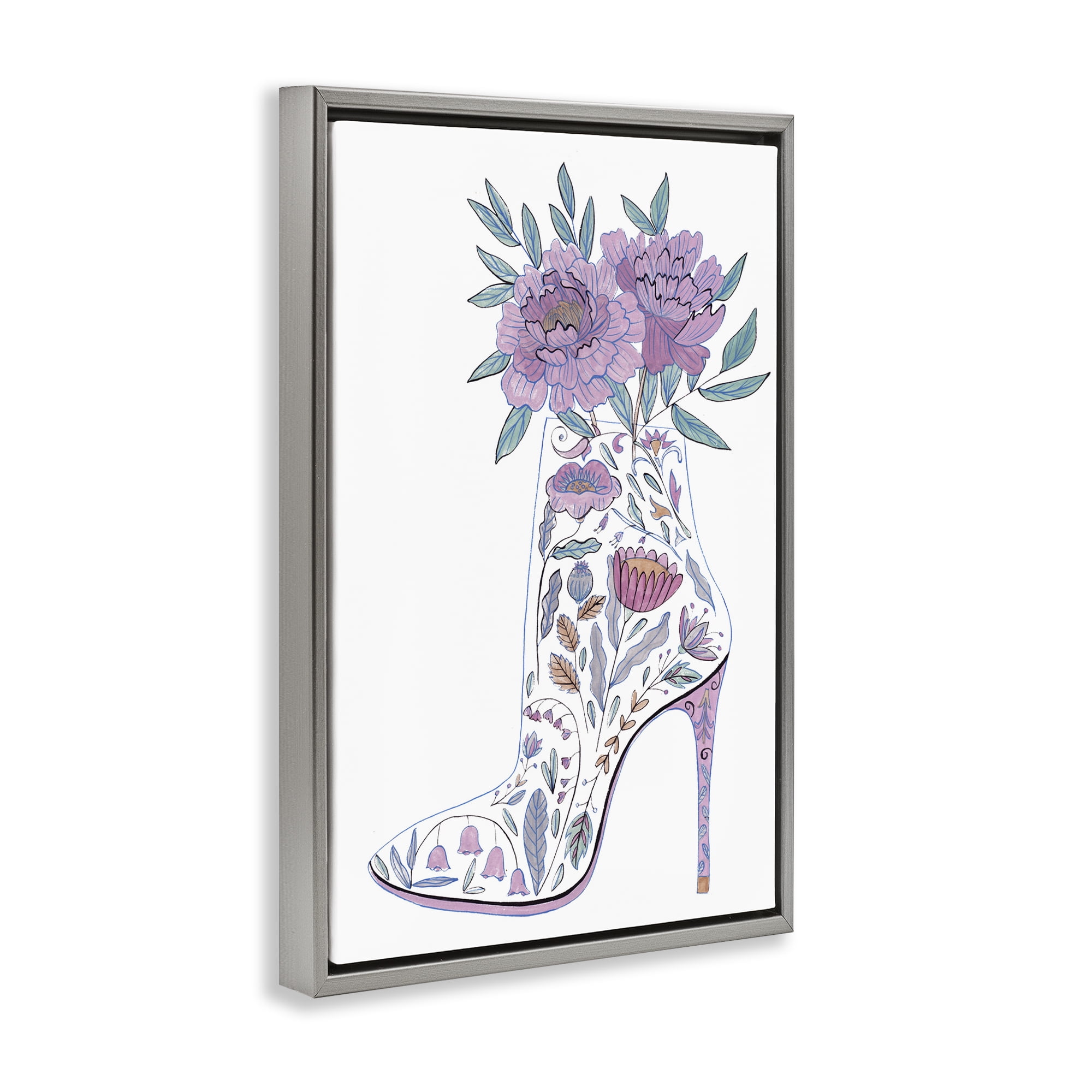 Stupell Industries Floral Heel Bouquet Botanical & Floral Painting Gray Floater Framed Art Print Wall Art, 17 x 25