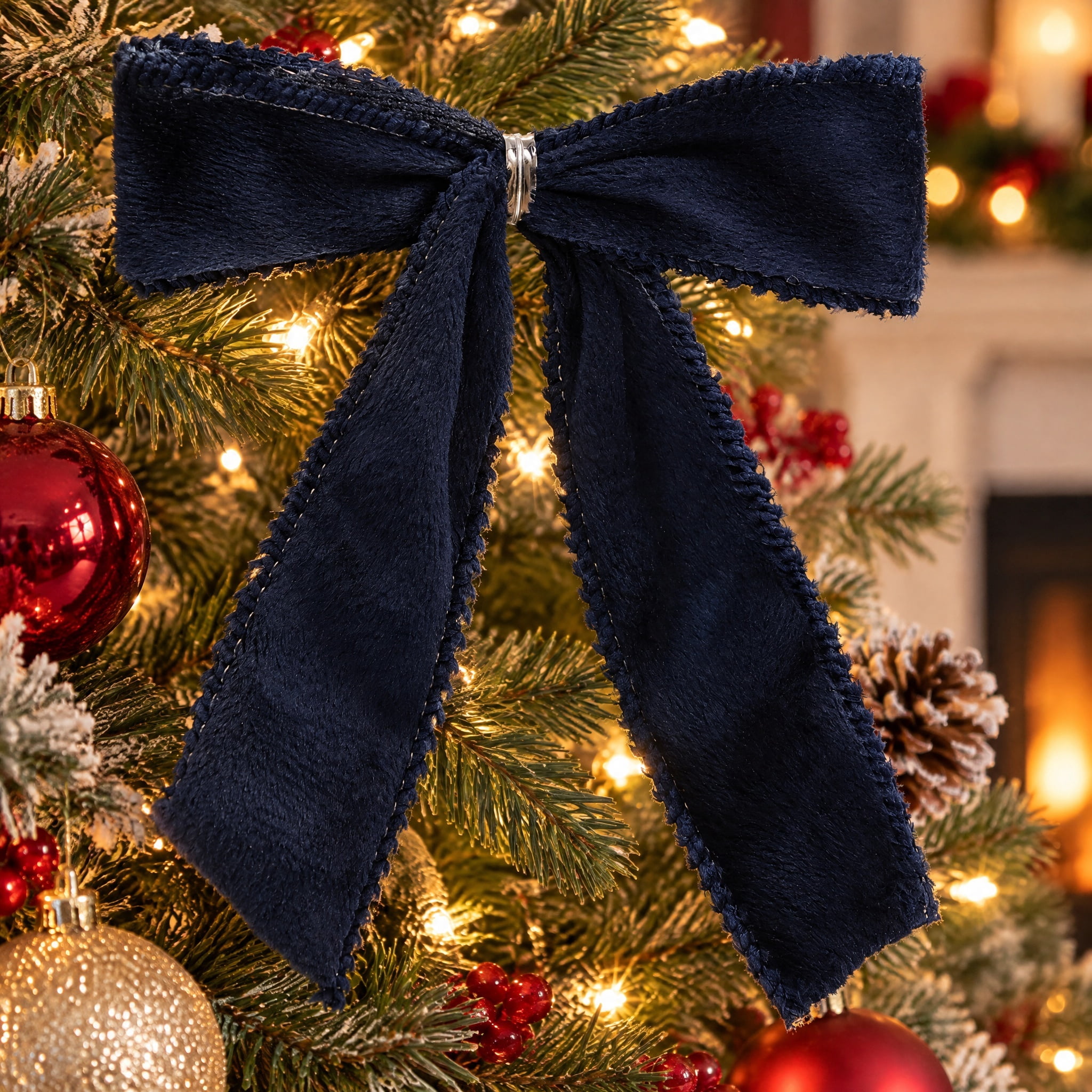 Navy Blue Mini Decorative Christmas Bows, 4", 8 Count, by Holiday Time