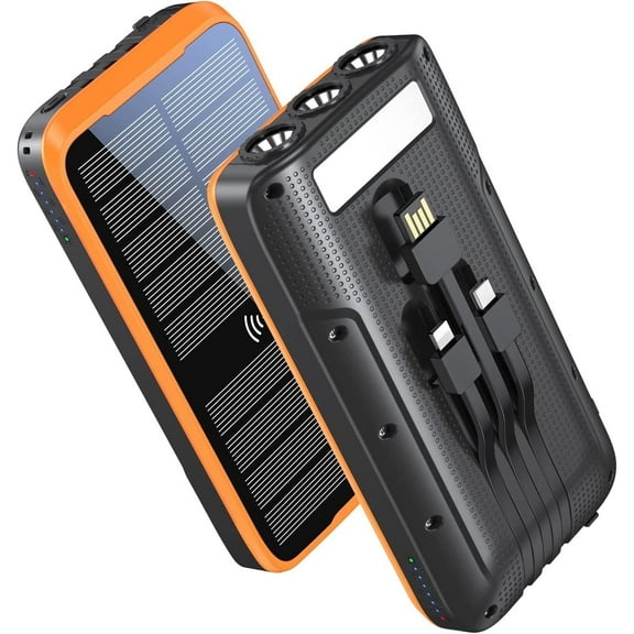 43800mAh Solar Power Bank 10W Fast Charging with Cables & Wireless Charger, Solar Charger Compatible for iPhone & Android Phone