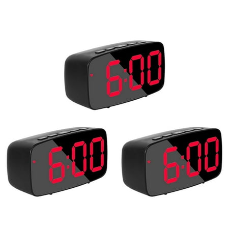 3X Smart Digital Alarm Clock Bedside,Red LED Travel USB Desk Clock with 12/24H Date Temperature Snooze for Bedroom,Black