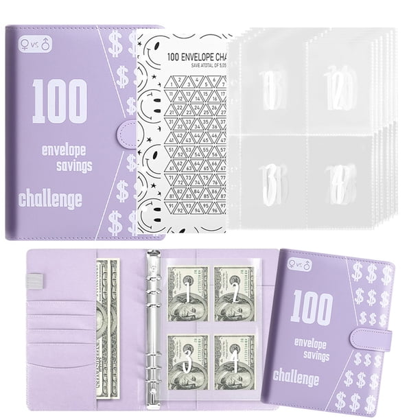Carpeta de desafío de 100 sobres, Desafío de ahorro de dinero de 100 sobres, Carpeta de presupuesto de ahorro de dinero A5 con sobres en efectivo