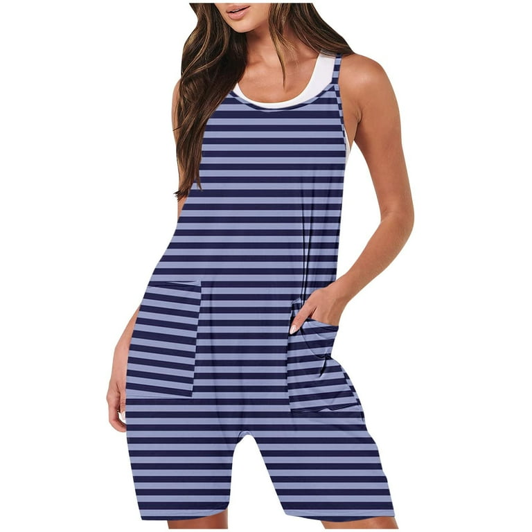 Cotton Stripes Sleeveless Jumpsuits Cotton Stripes Sleeveless Jumpsuits