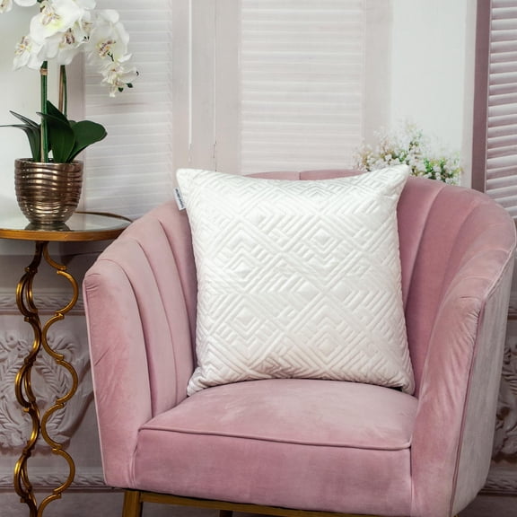 Nassau Collection Tuffed Velvet Quilt Maze Stitched Square Throw Pillow - 20" - White