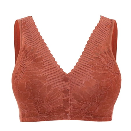 

Women Pattern Large Size Front Buckle without Steel Ring Bra Hook Flower Hollow Underwear Red 36