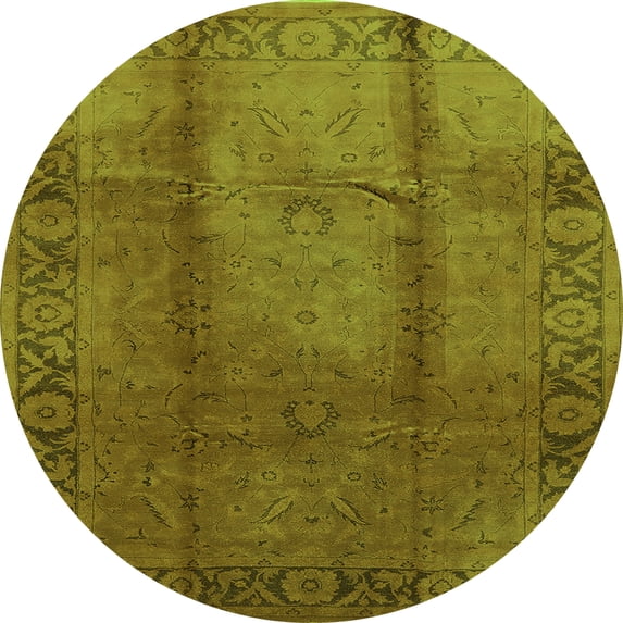 Ahgly Company Indoor Round Oriental Green Industrial Area Rugs, 7' Round