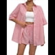 thumbnail image 1 of Conjunto de 2 Piezas para Mujer: Camiseta de Rayas de Corta de Verano y Mini Shorts Holgados de Cintura Alta. Rojo XL, 1 of 7
