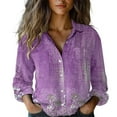 thumbnail image 2 of Purple Womens Blouses Women's Long Sleeved Printed Button Down Shirt Ladies Tops and Blouses, 2 of 5