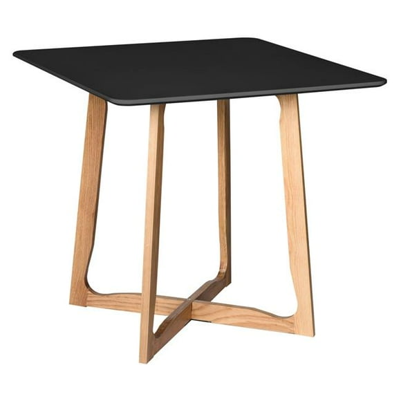 LeisureMod CD31BL Cedar Square Bistro Dining Table with Natural Wood X Shaped Sled Base - Black