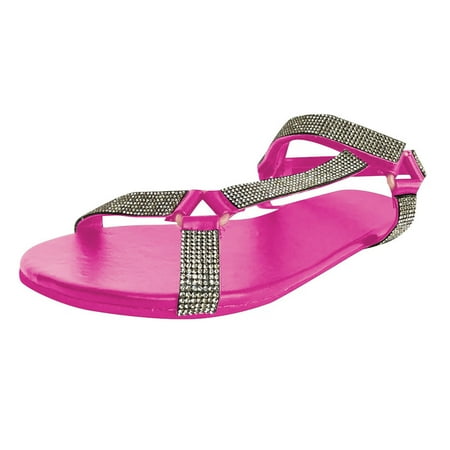

Sandals For Women Summer Summer Women Flip-Flops Flat With Strappy Open Toe Beach Shoe Rhinestone Sandals Stylish Shoes