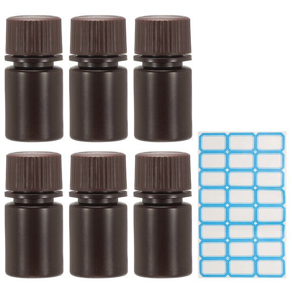Uxcell 6Pcs Plastic Reagent Bottles, 0.35oz Laboratory Grade Chemical Sample Bottles HDPE Leak-Proof Liquids Storage Containers for Lab Reagents Travel Toiletries, Brown