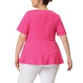 thumbnail image 4 of Agnes Orinda Women's Plus Size Summer Solid Short Sleeve Knot Waist Peplum Top, 4 of 6