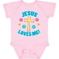 thumbnail image 3 of Inktastic Easter Jesus Loves Me with Cross and Flowers Boys or Girls Baby Bodysuit, 3 of 5