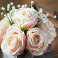 thumbnail image 3 of Enova Home Artificial Flowers Mixed Silk Roses with Star Grasses Fake Flowers Arrangement in Wood Planter for Home Office Wedding Decoration (Pink), 3 of 3