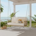 thumbnail image 4 of Harper & Bright Designs Woven Rope Chair Porch Swing with Cushion, Beige, 4 of 12