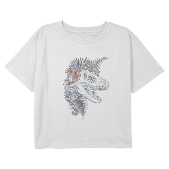 Girls Jurassic World Flower Crown Fossil Graphic Cropped T-Shirt
