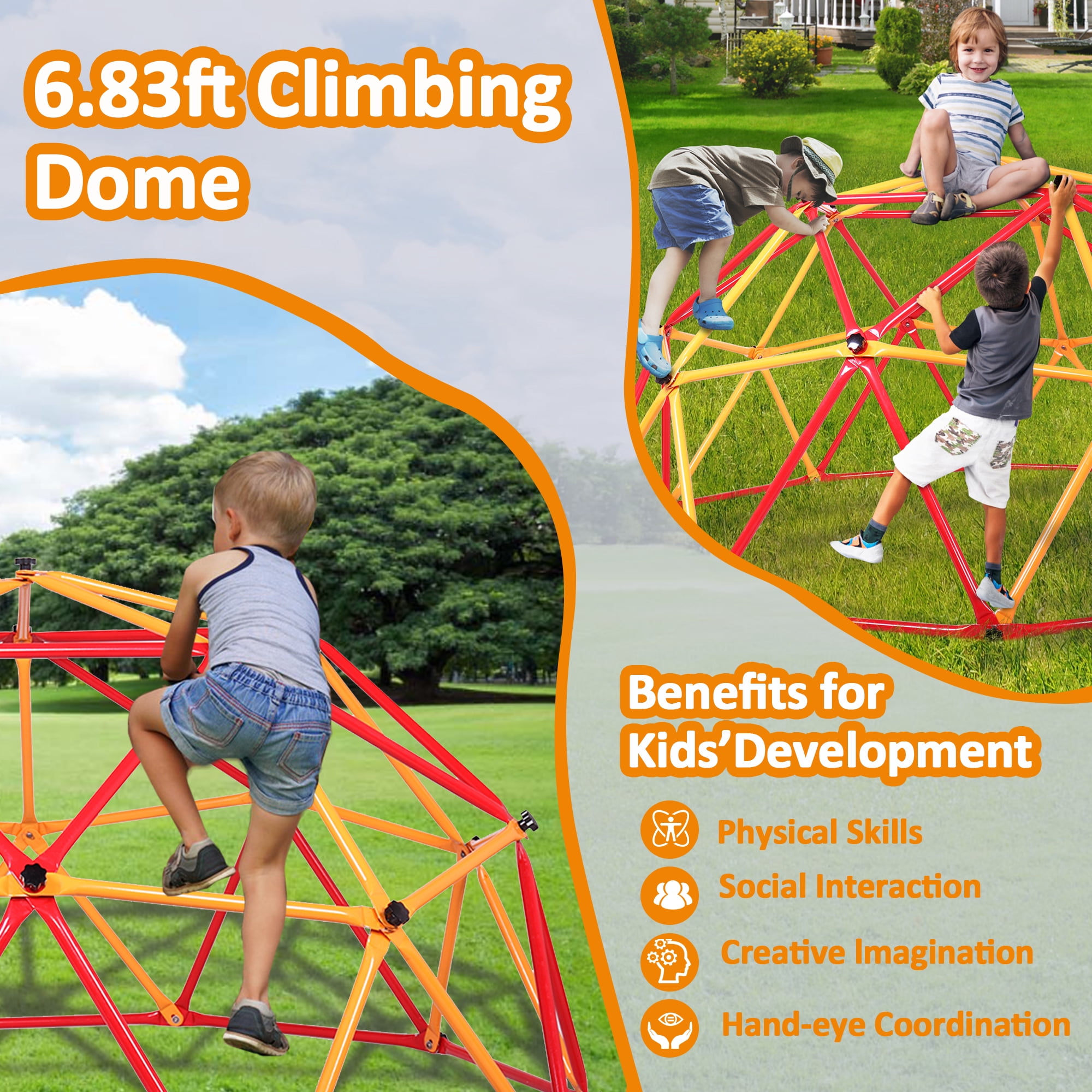 SESSLIFE 6ft Outdoor Dome Climber, Kids Jungle Gym Dome for 3-5 Years Old, Supports 500lbs, TE1305