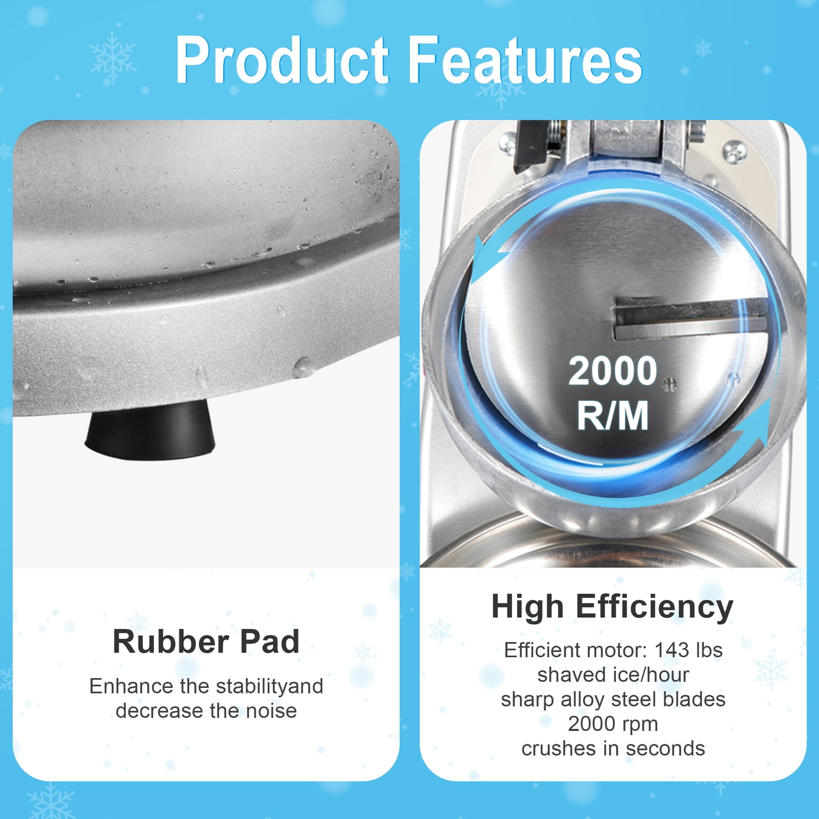ZYPPP Electric Ice Shaver Machine 143 lbs/hr Snow Cone Maker Ice Crusher Shaved Ice