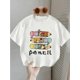 thumbnail image 1 of Cute Girls' Casual Comfortable Short Sleeve T-Shirt with Colorful Pencil Print, Crew Neck, Medium Stretch Fabric, Spring/Summer Style for Youngster, 1 of 6