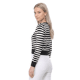 thumbnail image 4 of YEMAK Women's 3/4 Sleeve Crewneck Stripe Regular Fit Button-Down Sweater Cardigan-BLACK/IVORY-L, 4 of 4
