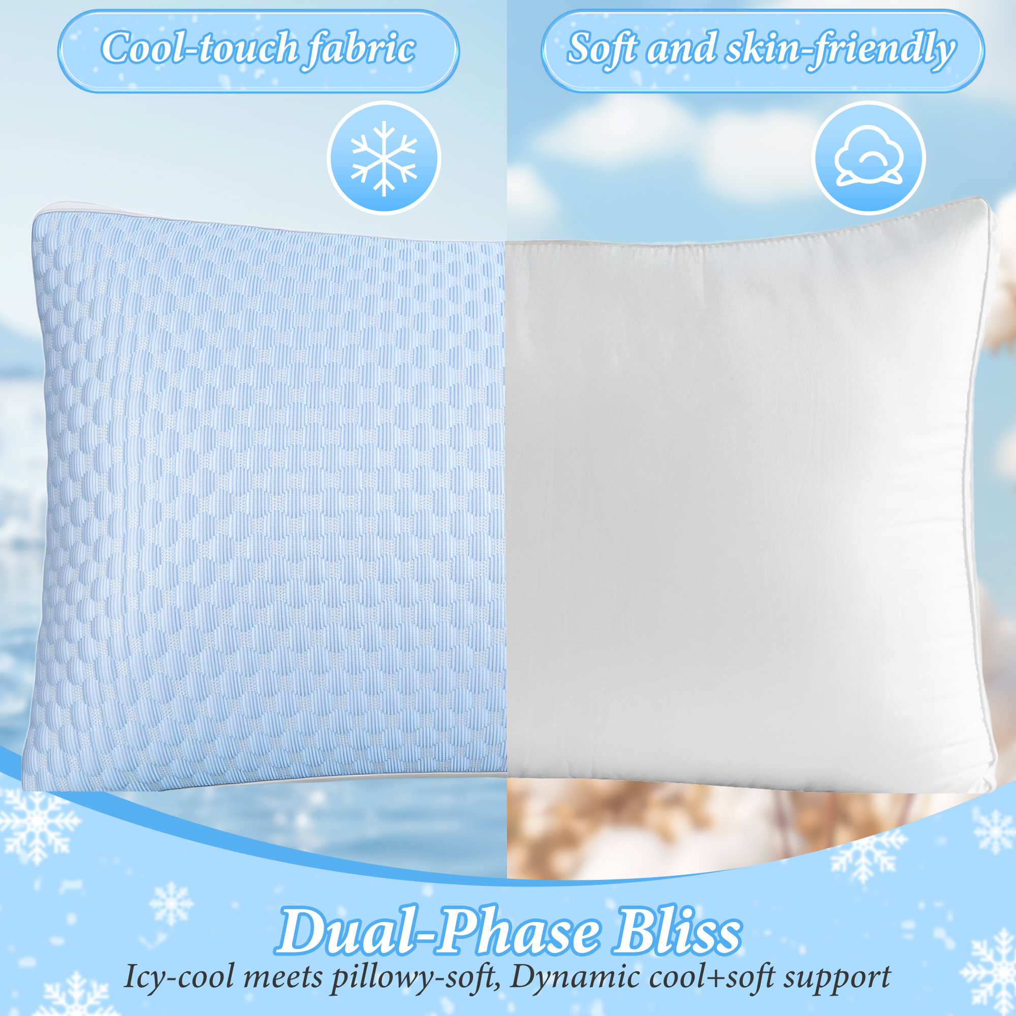 Set of 2 Pillows, Adjustable Zipper Bed Pillows for Side, Back and Stomach Sleepers, 20" x 30"