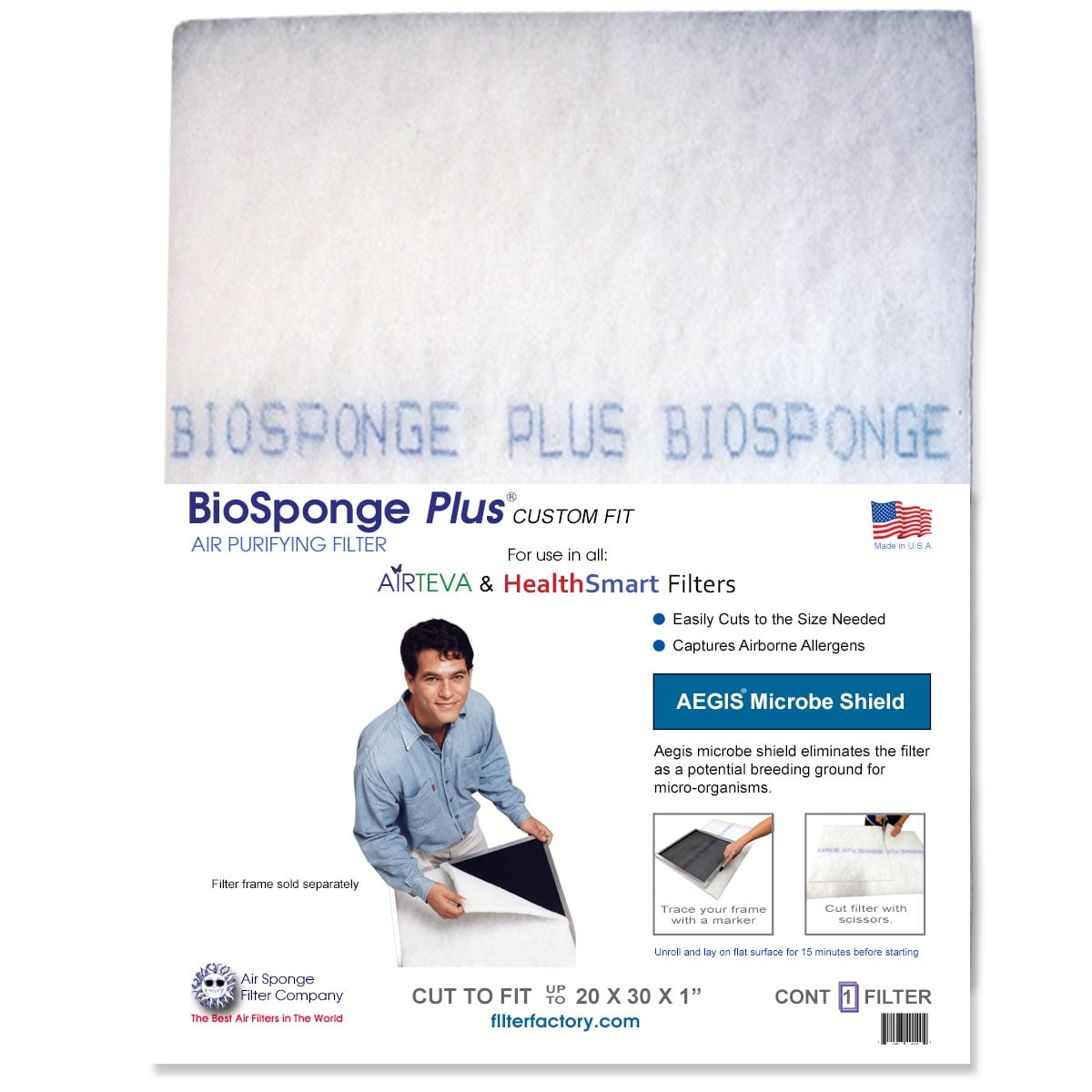 BioSponge Plus Refill 1 AIRTEVA 11 1/2 x 23 1/2 AC filter/Furnace filter with