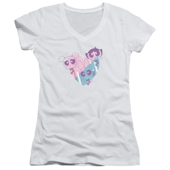 Powerpuff Girls Powerpuff Heart Junior Women's T-Shirt V-Neck White