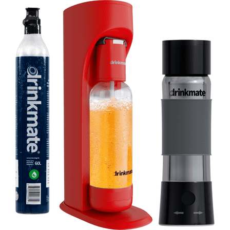 Drinkmate OmniFizz & InstaFizz Combo Pack, Sparkling Water and Soda Maker, Carbonates Any Beverage, with 60L CO2 Cylinder and 10x 8g CO2 Chargers (Royal Red OmniFizz)