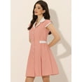 thumbnail image 3 of Vestido estilo Camisa de Oficina de Trabajo Para Mujer, Cuello en Contraste, Botón, Frente, Cinturón Rosa S, 3 of 5
