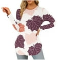 thumbnail image 2 of Yteetum Long Sleeve Shirts for Women Fall Tops Crewneck Casual Maple Leaf Print Long Sleeve T-Shirts Tunic Top Womens Solid Loose Lightweight Comfy Round Neck Fall Winter Base Layer Tee Shirts Tunic, 2 of 3
