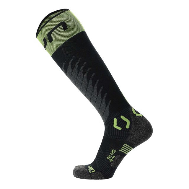 UYN Calcetines de esquí para hombre - One Merino Socks, lana merina, logotipo Gris/Vert 35-38