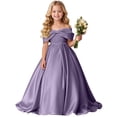 thumbnail image 4 of Gunia Flower Girl Dresses Off Shoulder Solid Color Big Bow Floor Length Gown Party Dress Big Kids Sundress Light Purple Dress For Girls 8-17 Years, 4 of 4