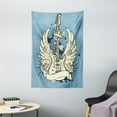 thumbnail image 1 of Guitar Tapestry, Rock n Roll Composition Crown Wings Skulls Stars on Retro Grunge Backdrop, Wall Hanging for Bedroom Living Room Dorm Decor, 40W X 60L Inches, Pale Blue Ivory Black, by Ambesonne, 1 of 2