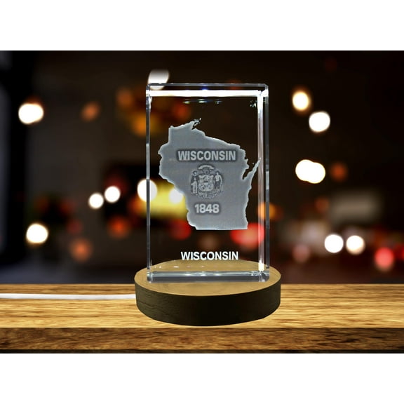 Wisconsin 3D Engraved Crystal 3D Engraved Crystal Keepsake/Gift/Decor/Collectible/Souvenir