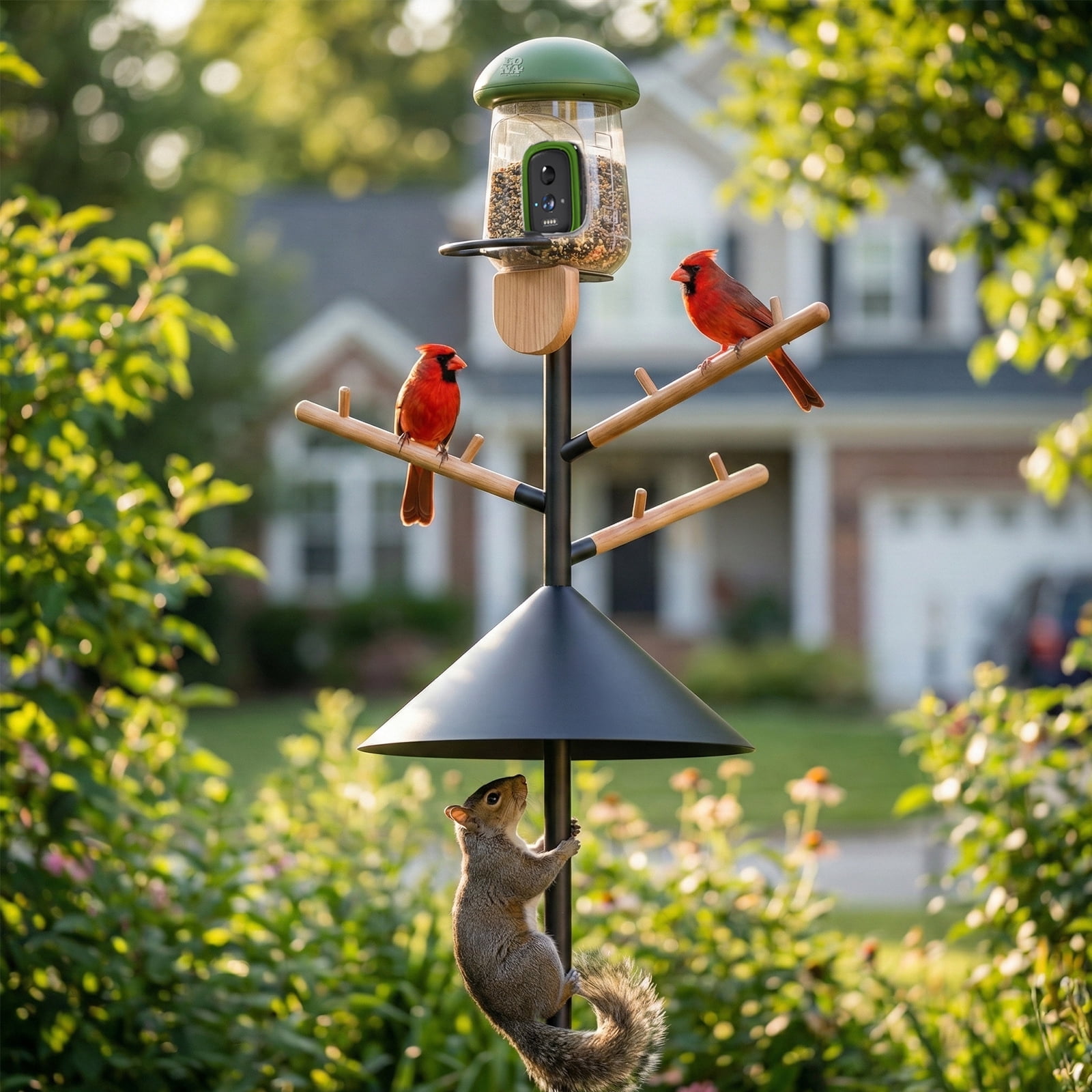 Heavy Duty Bird Feeder Pole, 105 inch Adjustable Height, 5-Prong Base, Squirrel Proof Baffle for Outdoors