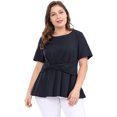 thumbnail image 1 of Mujer TalExtMangas Cortas Frente Nudo retorcido Peplo Top Azul Marino XXL, 1 of 6