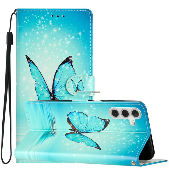 Nalacover Wallet Case for Samsung Galaxy A13 5G with Painting Pattern PU Leather Magnetic Kickstand Flip Folio Cover, Card Slots Holder Soft Silicone Shockproof Protective Case, Blue Butterfly
