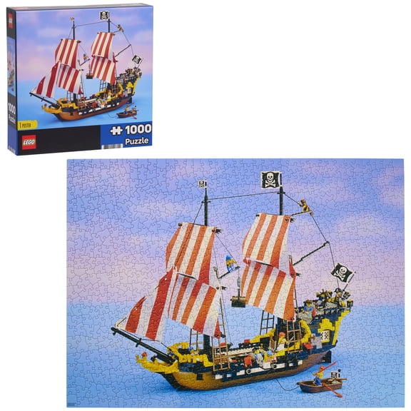 LEGO® Retro Pirate Ship Puzzle, 1000 Pieces, 26.75 x 19.75-inch Puzzle with LEGO Pirate Scene, Collectible Puzzle, Ages 8