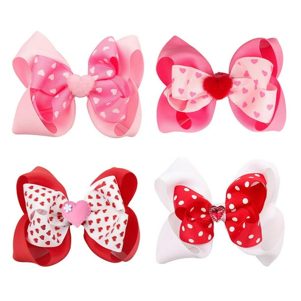 Valentines Bows Clips 4 Pulgadas Día De San Valentín Hair Bow Clips Cinta De Doble Capa Pasadores Para El Cabello Lazos Para El Cabello Pinzas De Cocodrilo Bowknot Horquillas Para Mujeres 4 Piezas Moyic AP005548-00