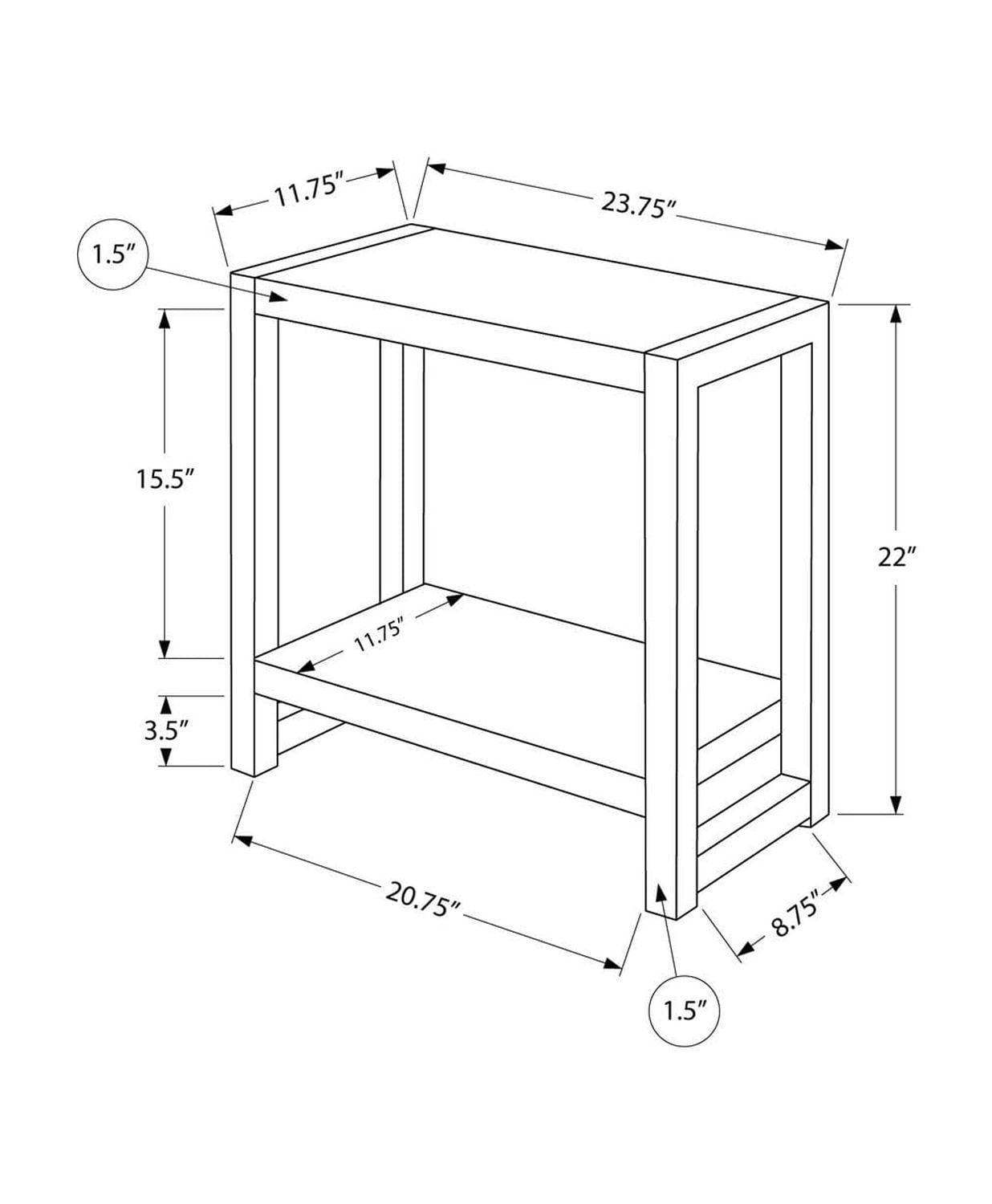 Monarch Specialties Accent Table, Side, End, Narrow, Small, 2 Tier, Living Room, Bedroom, Metal, Laminate, Grey, Black, Contemporary, Modern