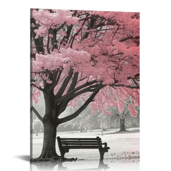 PRATYUS Pink Tree Canvas Wall Art Pink and Grey Room Decor Cherry Blossom Wall Art Modern Art Framed Ready to Hang Living Room Wall Decor 12x16 in