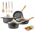 thumbnail image 1 of Juego de Bateria de Cocina, Sartenes Antiadherentes, Tapas de Vidrio, Apto para Inducción, Juego de Sartenes Incluye Sartén, Olla Sopera, Cacerola para Leche y Utensilios, Libre de PFOA y PTFE, 1 of 8