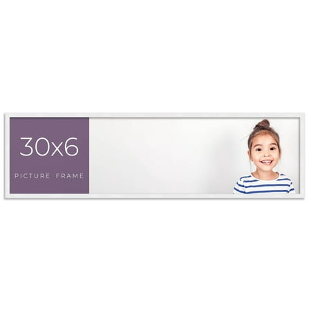 30x6 Frame White Real Wood Picture Frame Width 0.75 inches | Interior Frame Depth 0.5 inches |